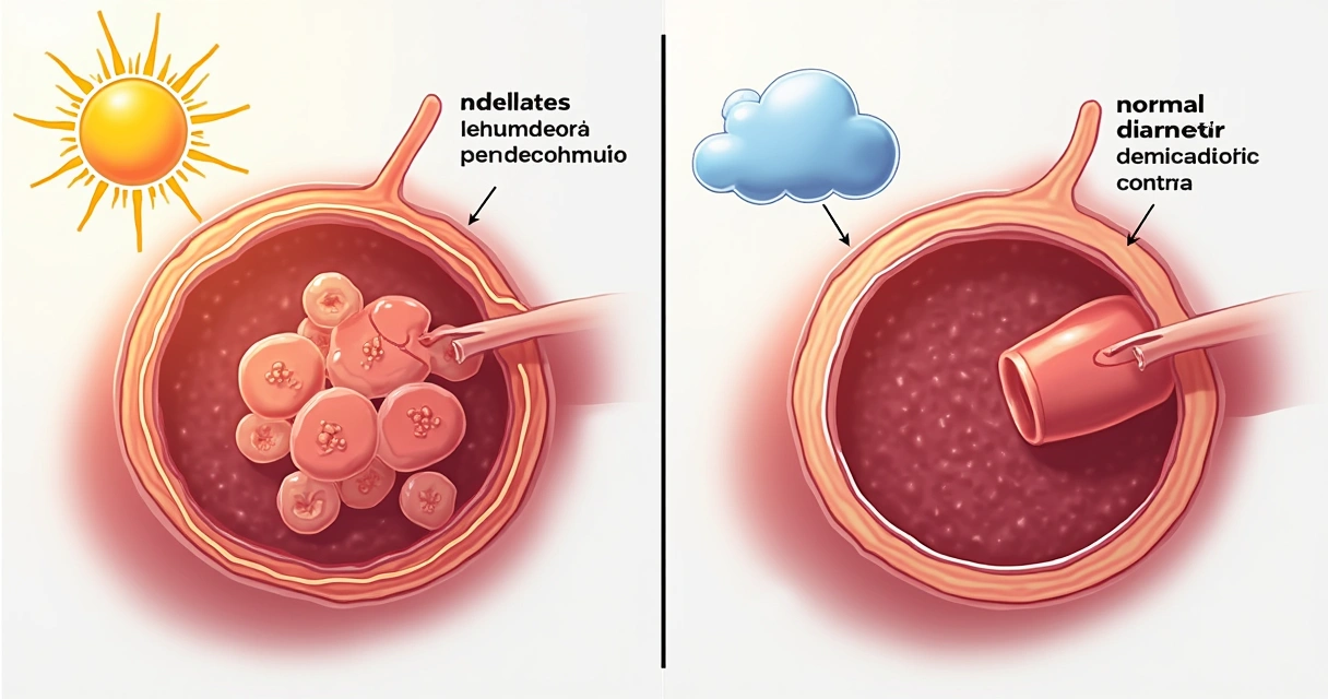 Diagrama simplificado de vasos sanguíneos dilatados durante o calor