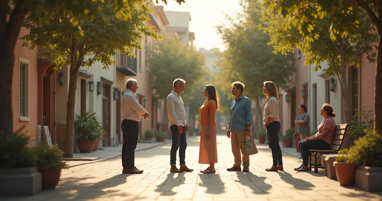 Vecinos conversando en una plaza del barrio 