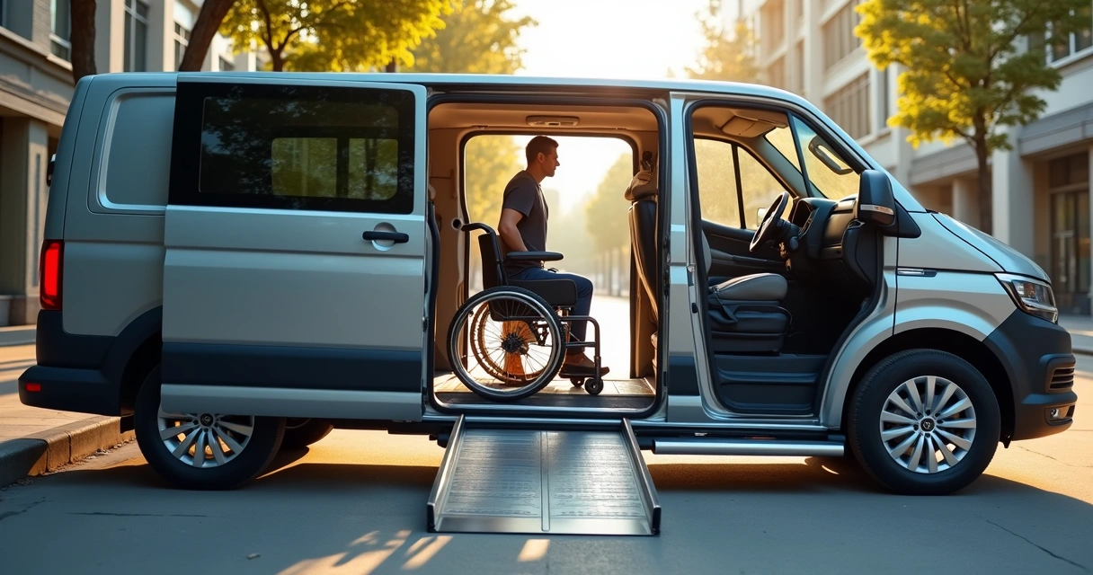 Car interior showing wheelchair adaptation and easy transfer system 