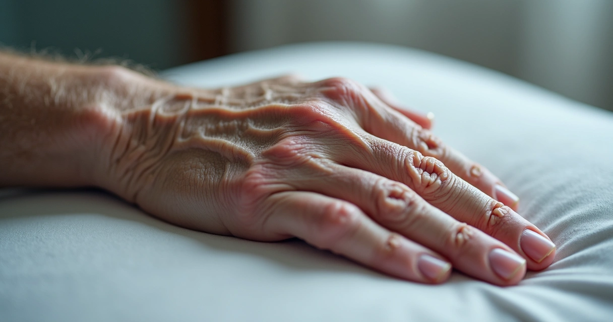 Braço de pessoa idosa com veias aparentes na pele fina
