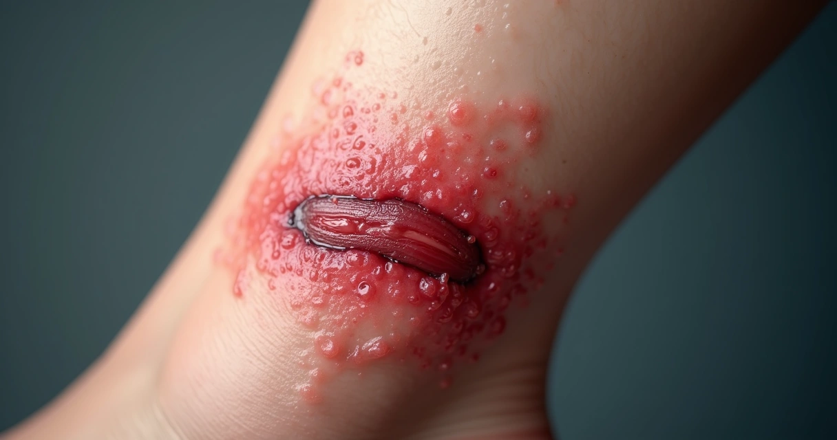 Veia endurecida e vermelha na perna devido à tromboflebite 