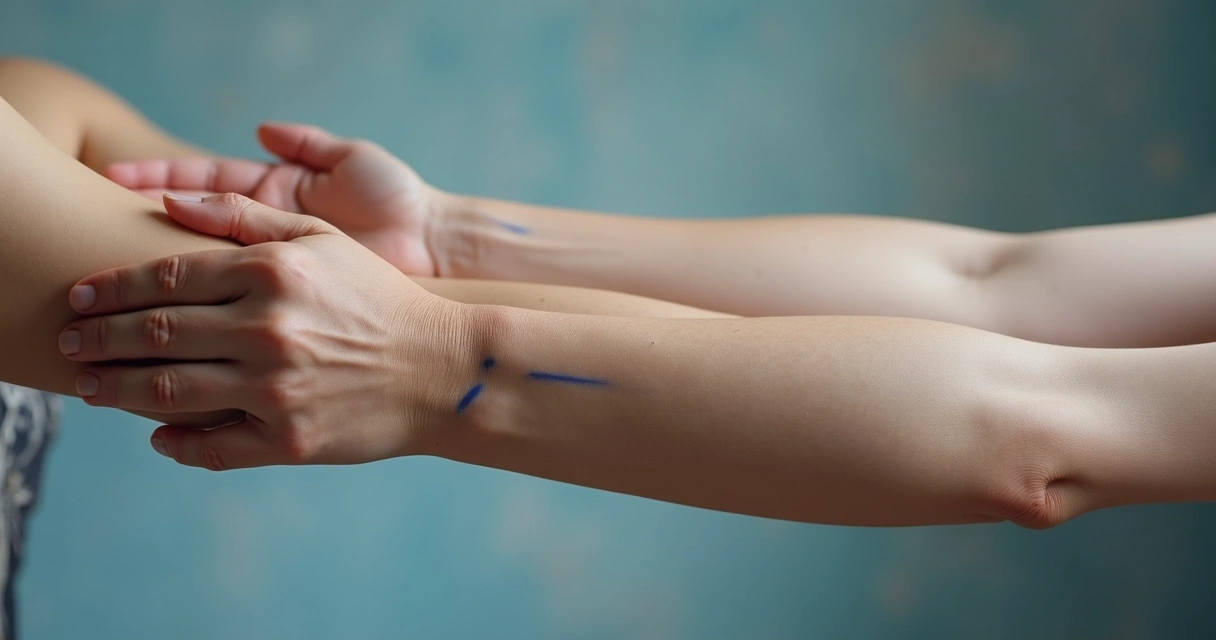 Braços com veias aparentes em pessoa de pele clara 