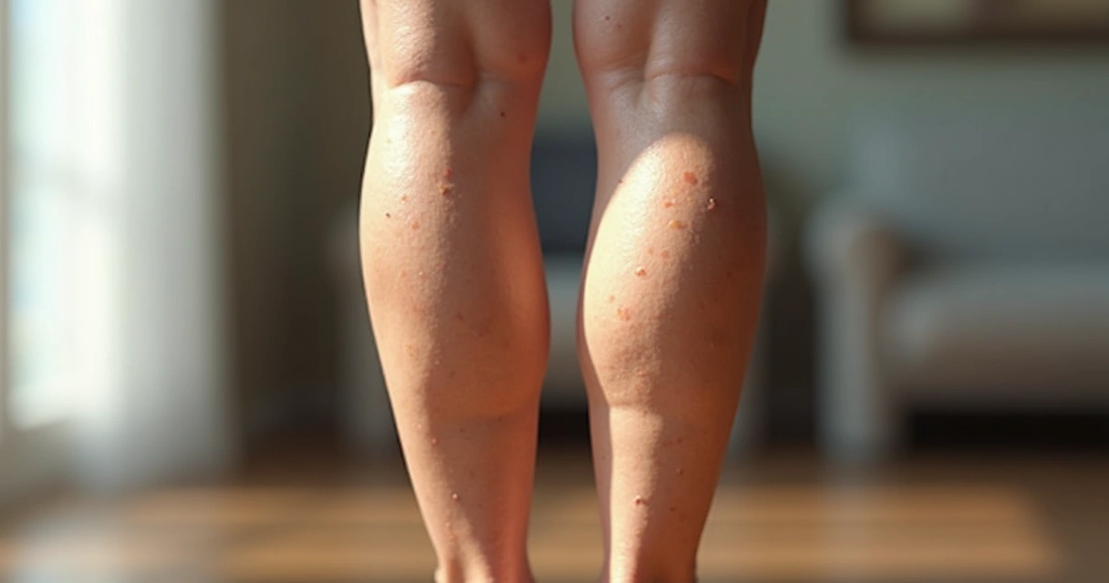 Close-up de pernas mostrando veias aparentes sob a pele 