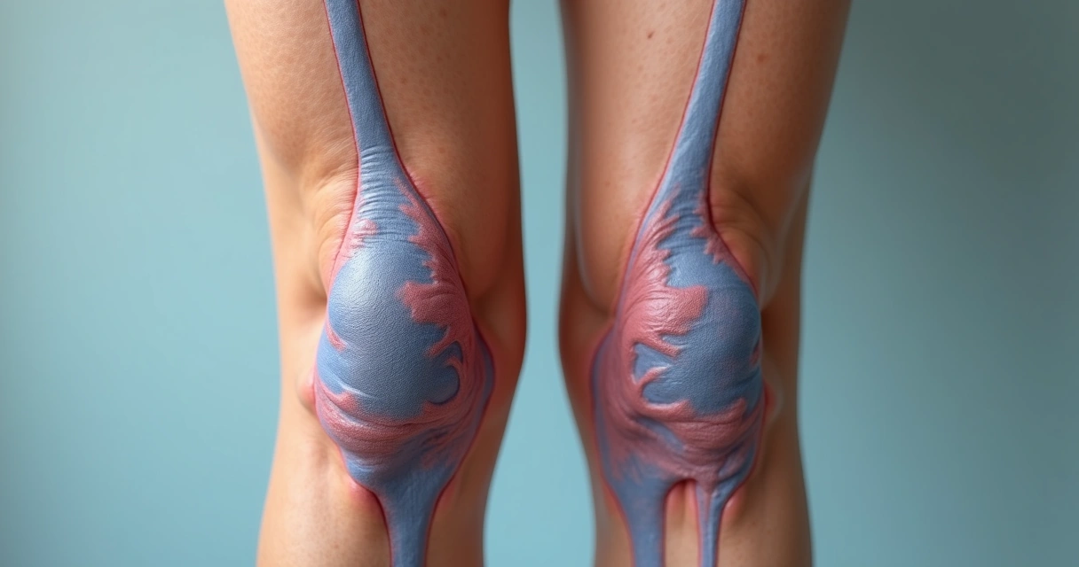 Veias visíveis e dilatadas nas pernas de uma mulher 