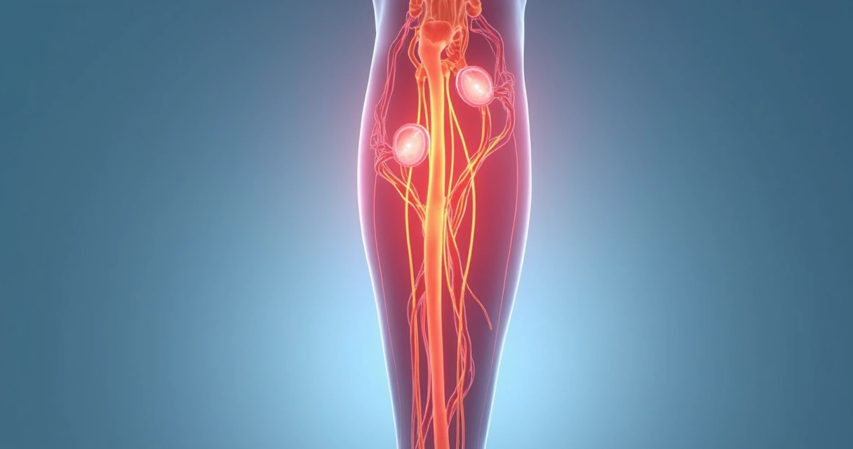 Representação de perna humana mostrando veias grossas e finas 