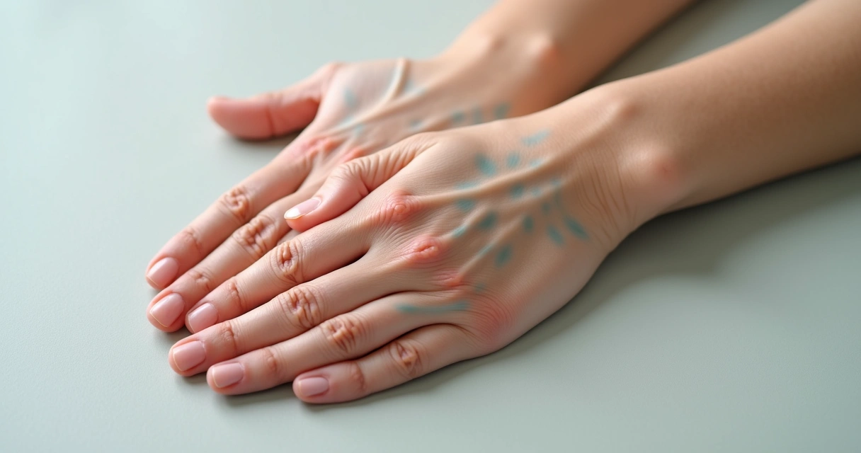 Veias superficiais visíveis nas mãos em close