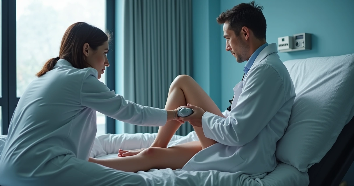 Exame clínico das veias nas pernas realizado por médico vascular com ultrassom 