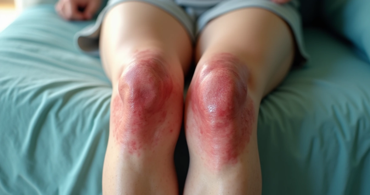 Veias nas pernas com varizes evidentes e áreas inflamadas 