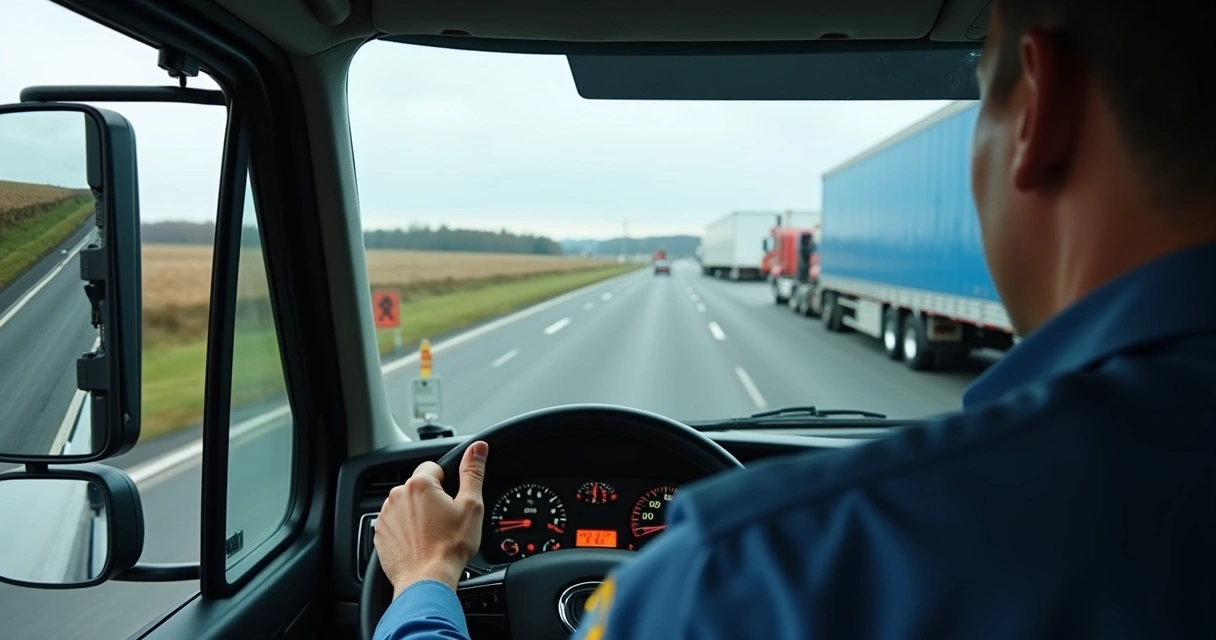 Caminhão em inspeção com tacógrafo sendo verificado 