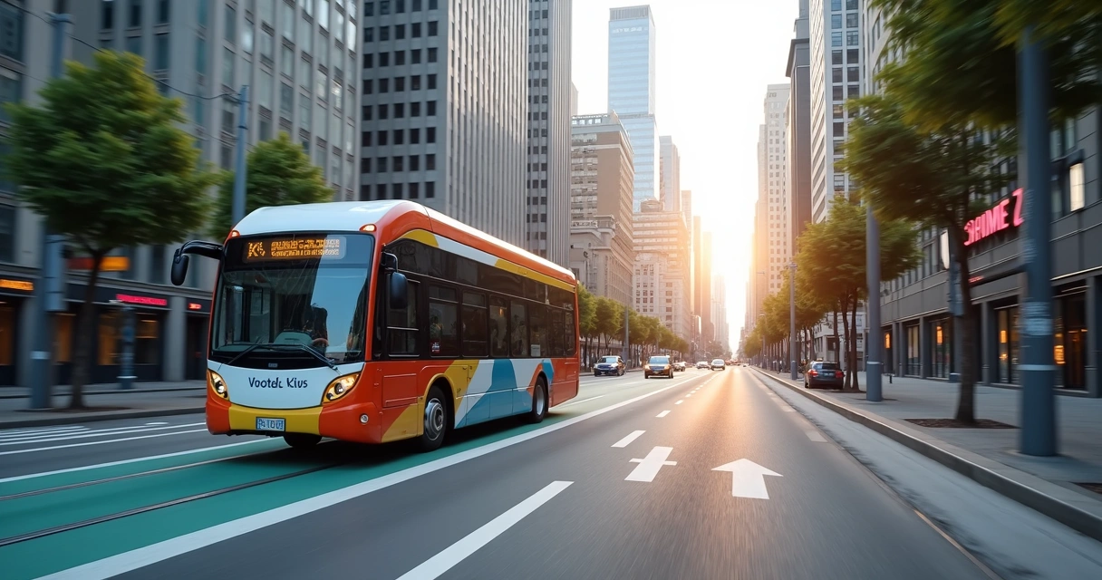 Veículo de transporte urbano em rota otimizada dentro da cidade 