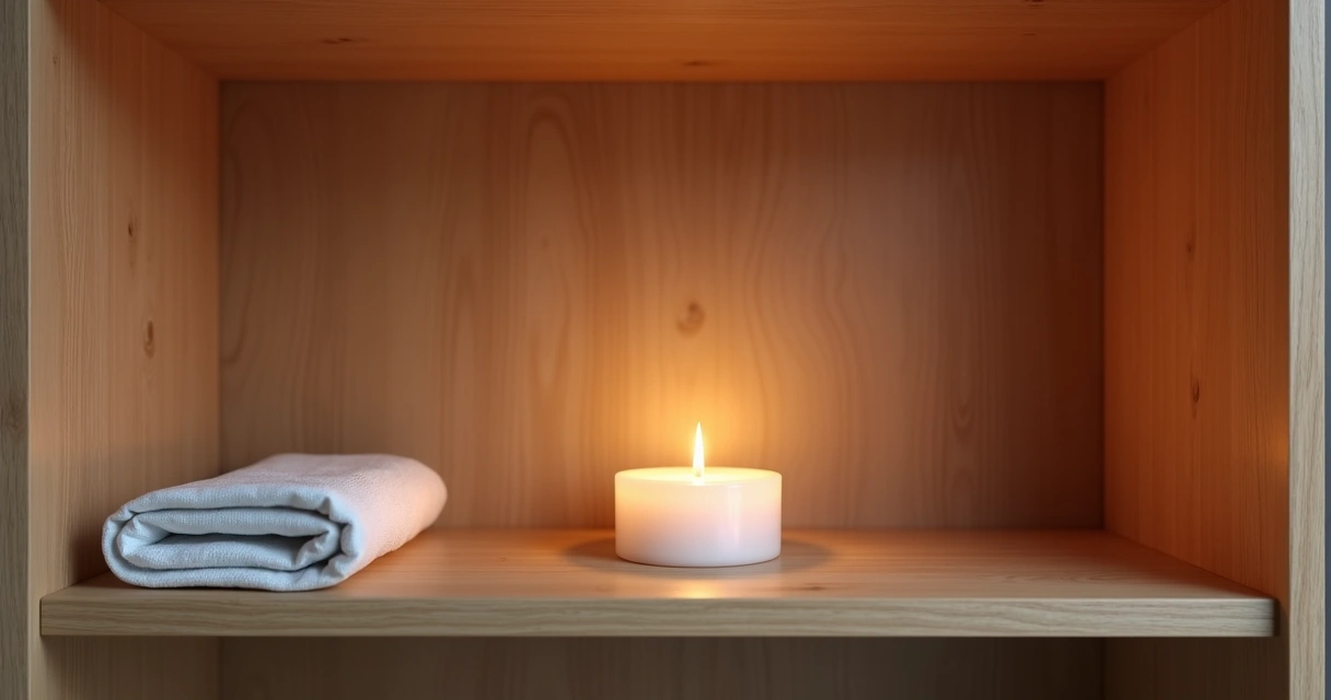 Vela branca acesa dentro de armário limpo 