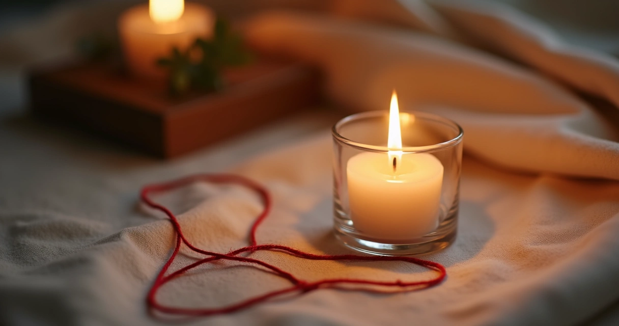 Vela acesa em candeeiro com laço cortado simbolizando separação tranquila 