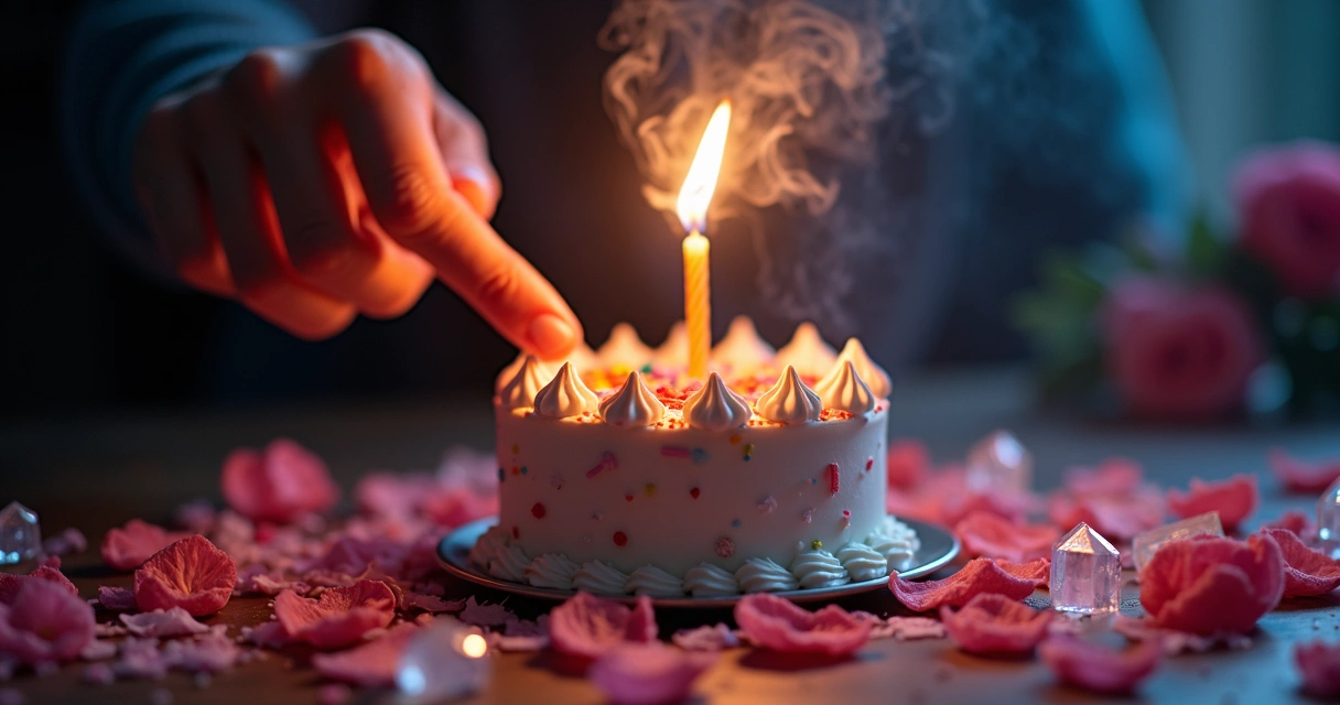 Vela colorida de aniversário sendo acesa no ambiente escuro