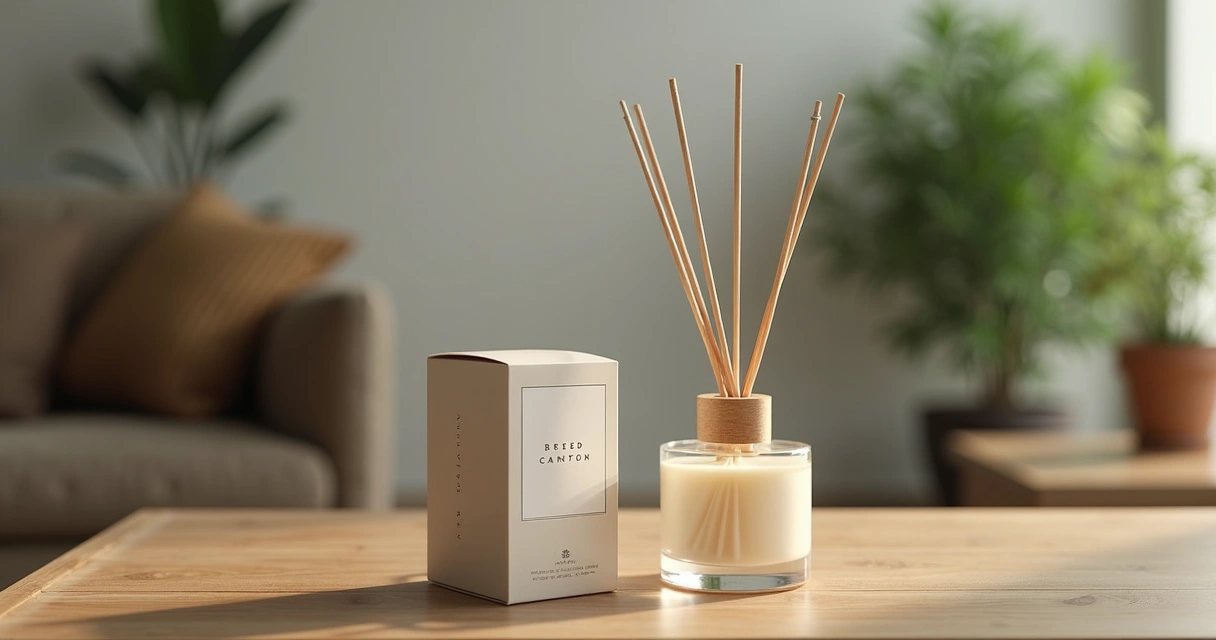Vela e difusor perfumado em decoração de sala 