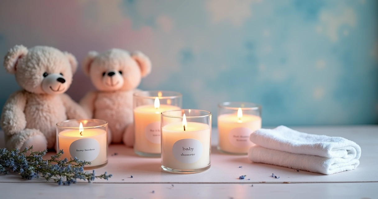 Velas aromáticas suaves decorando mesa de maternidade 
