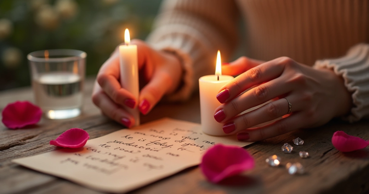 Mãos acendendo vela sobre papel com pedido escrito 