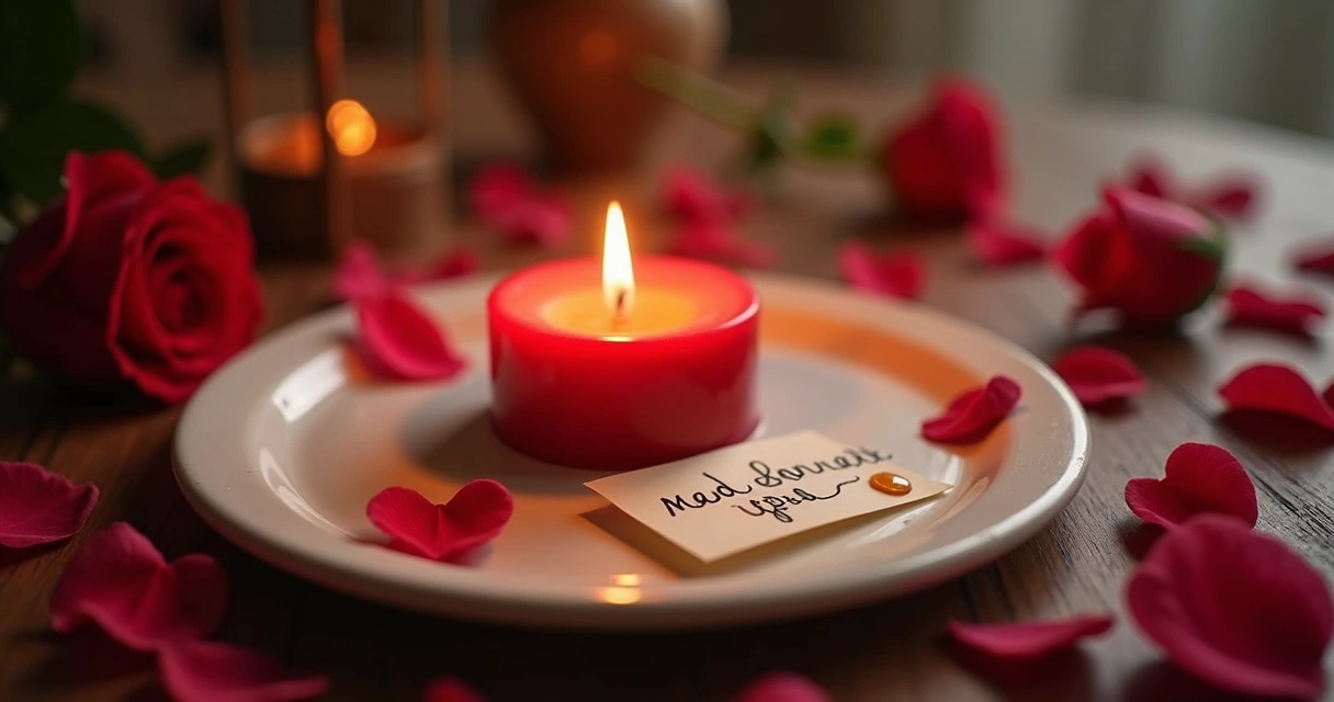 Ritual de vela vermelha para paixão em prato branco com papel e mel 