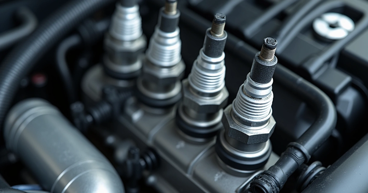 Velas e cabos de ignição de carro em detalhe sobre o motor