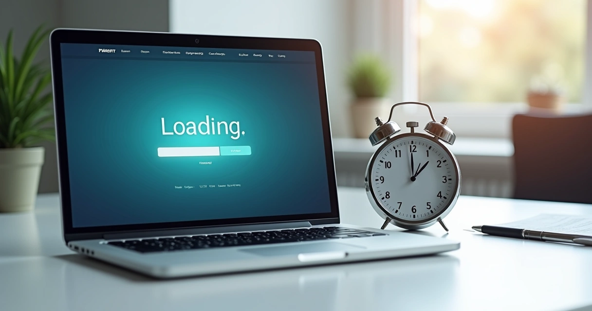 Cronômetro ao lado de notebook com site abrindo rapidamente