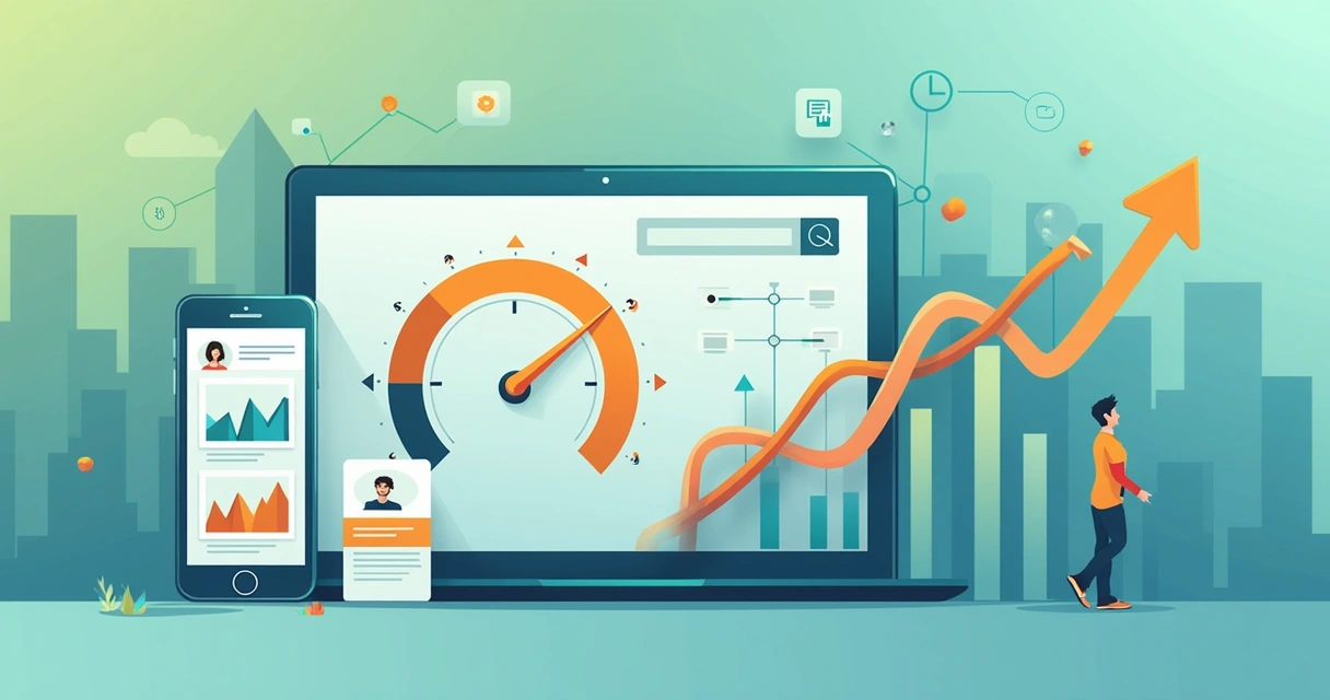 Gráfico de melhoria de velocidade, SEO e personalização 