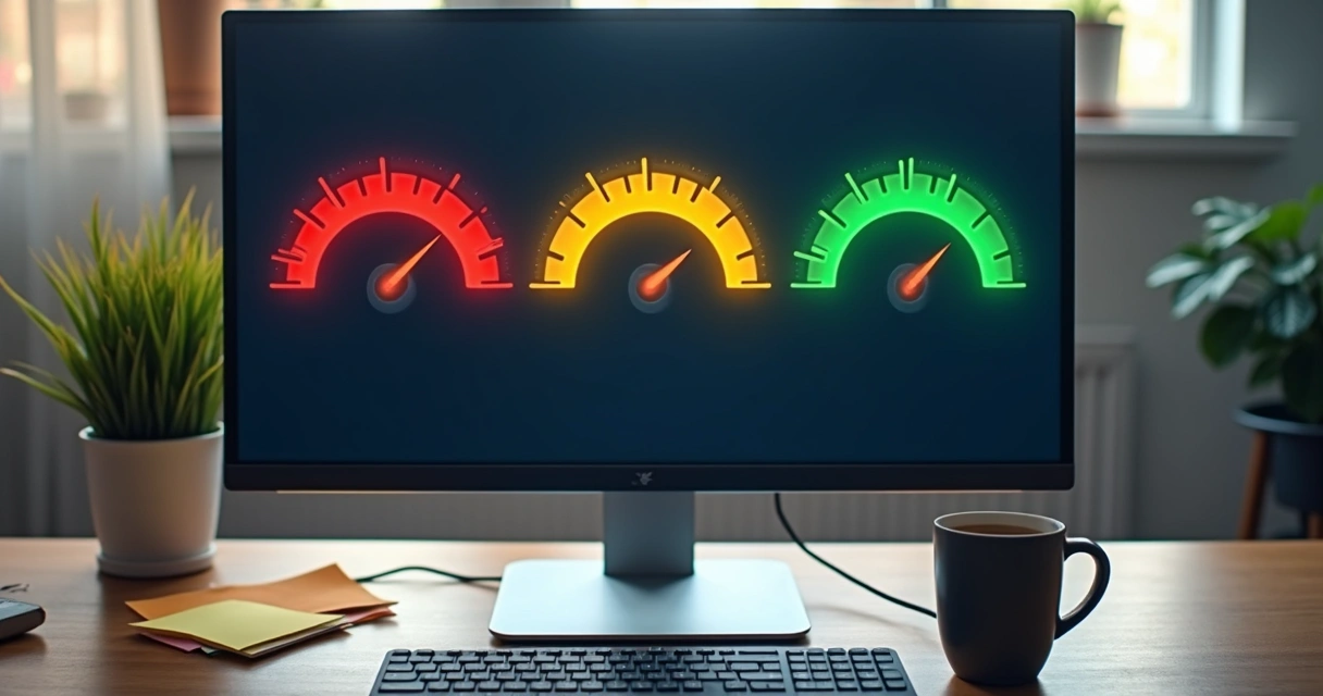 Indicador de velocidade do site em níveis diferentes na tela de notebook 