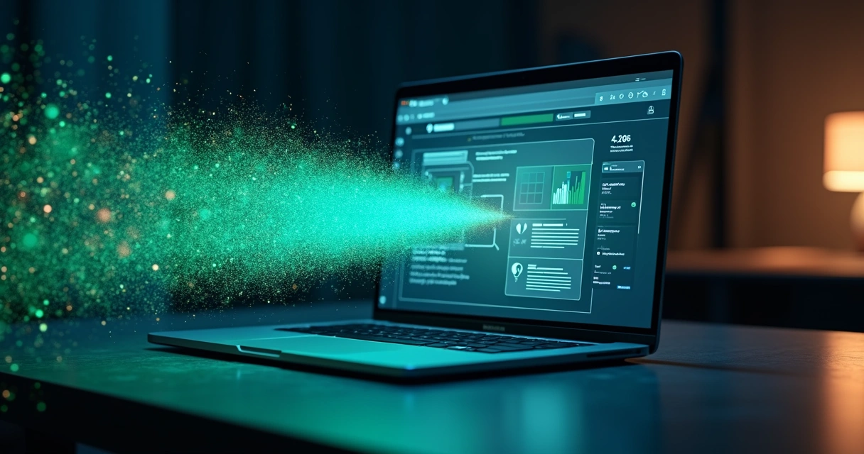 Navegador com site se formando rápido em faixa de luz 