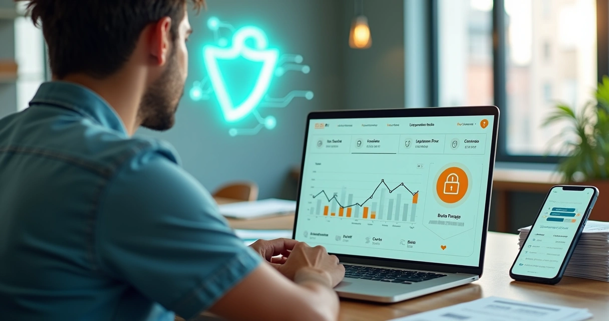 Empresária analisando vendas no boleto parcelado em painel digital 