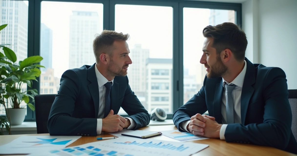 Dois profissionais em reunião, um do setor comercial e outro do segmento empresarial, discutindo desafios de vendas consultivas B2B 