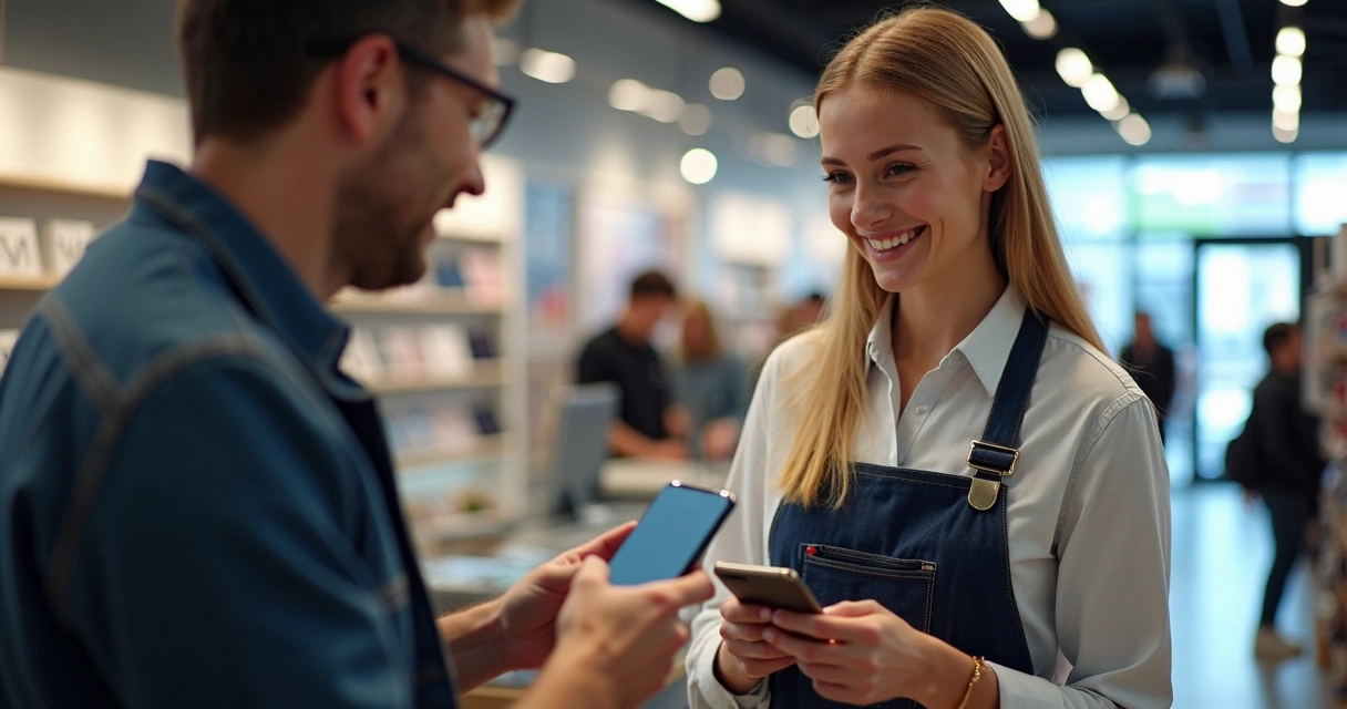 Pessoa em atendimento consultivo explicando produto a cliente individual 