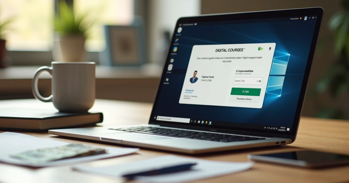 Venda de curso digital em loja virtual no notebook