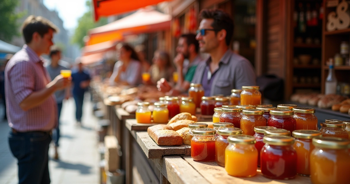 Banca de venda de alimentos artesanais em feira 