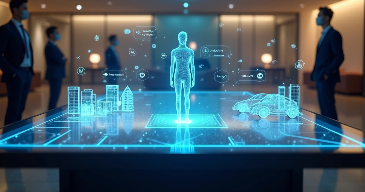 Agente de IA conectando imobiliária e concessionária em painel digital 