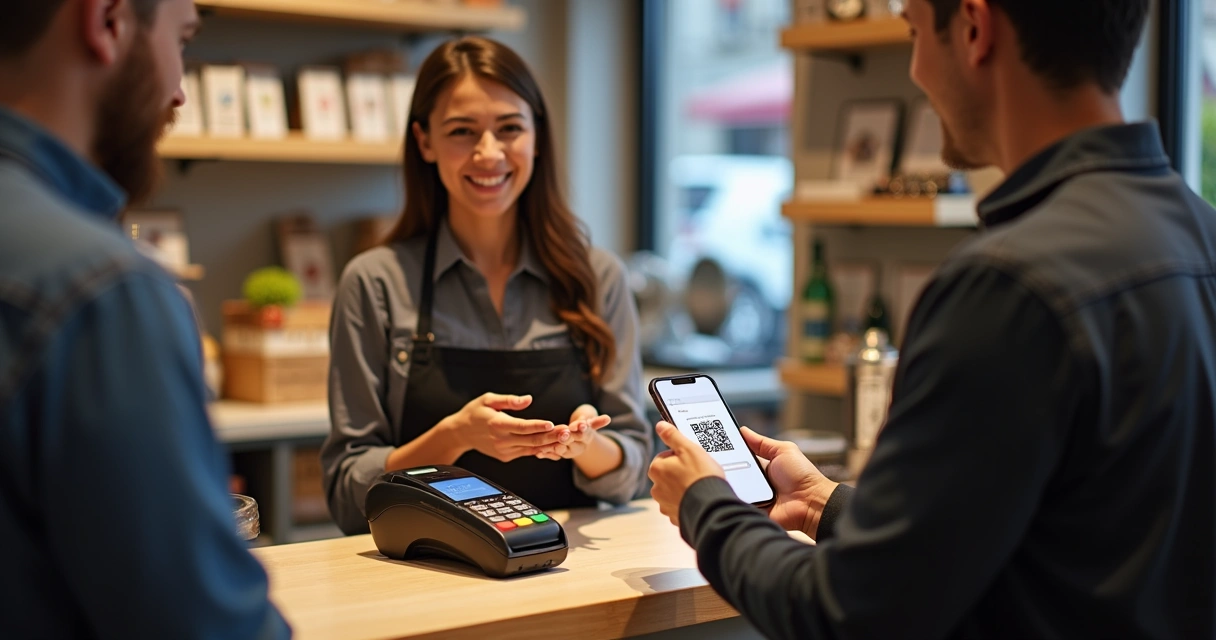 Vendedor oferecendo opção de pagamento com cartão e Pix 