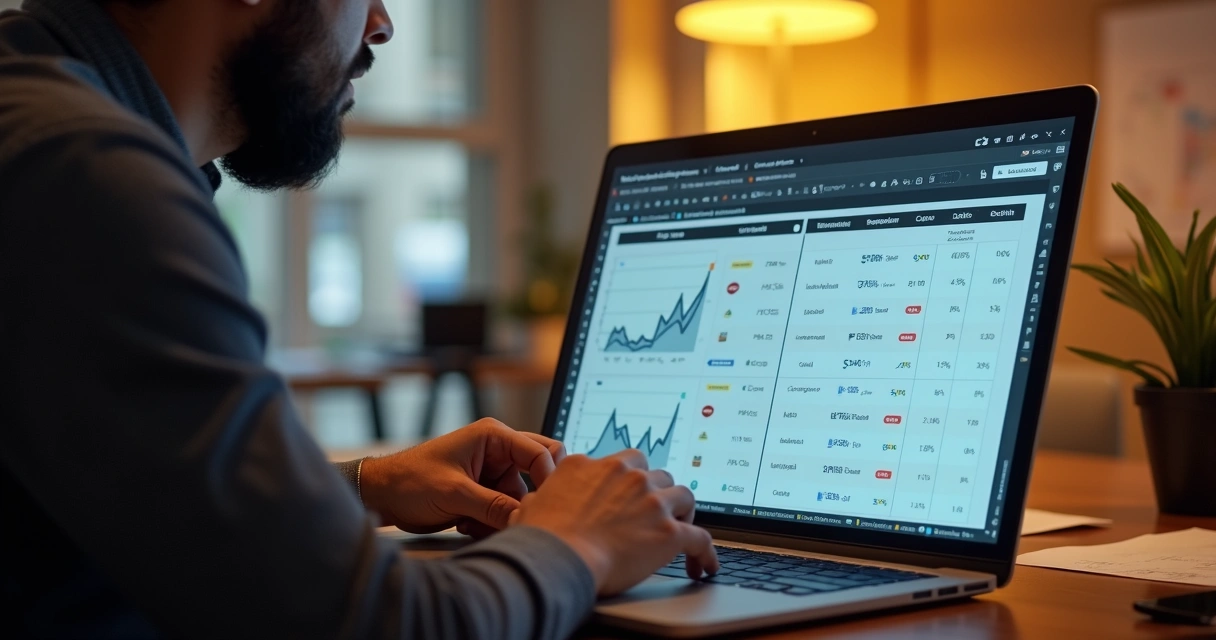 Empreendedor analisando comparativo de plataformas de e-commerce em notebook 
