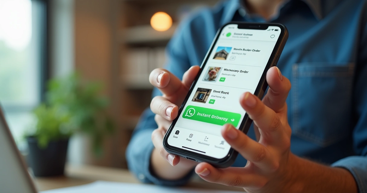 Tela de um catálogo digital mostrando integração com WhatsApp 