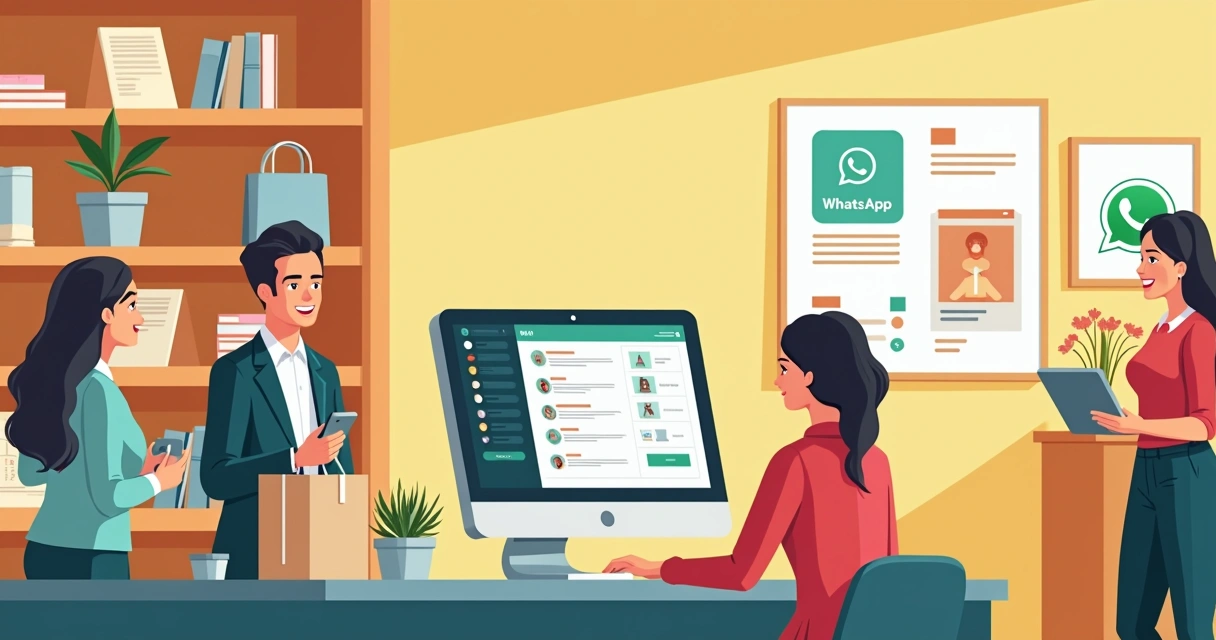 Atendente de loja pequena respondendo cliente no WhatsApp pelo computador 