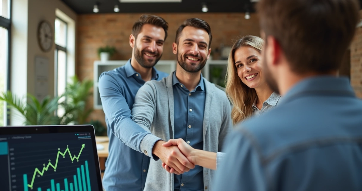 Empresário celebra vendas com equipe após ajustar preços 