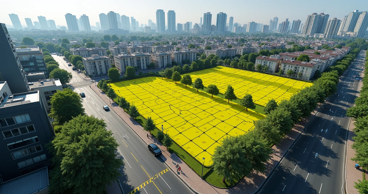 Vista aérea de terrenos urbanos vazios entre prédios 