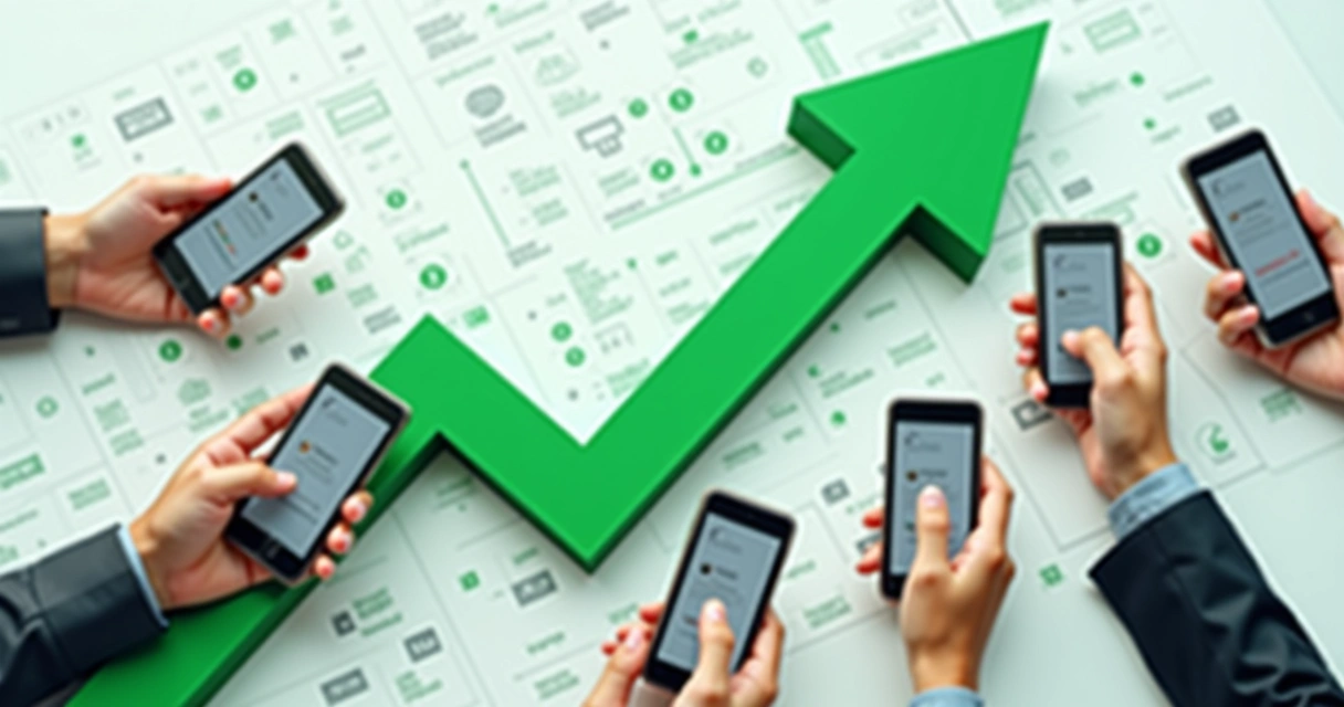 Gráfico subindo mostrando aumento de vendas pós-automação no WhatsApp. 