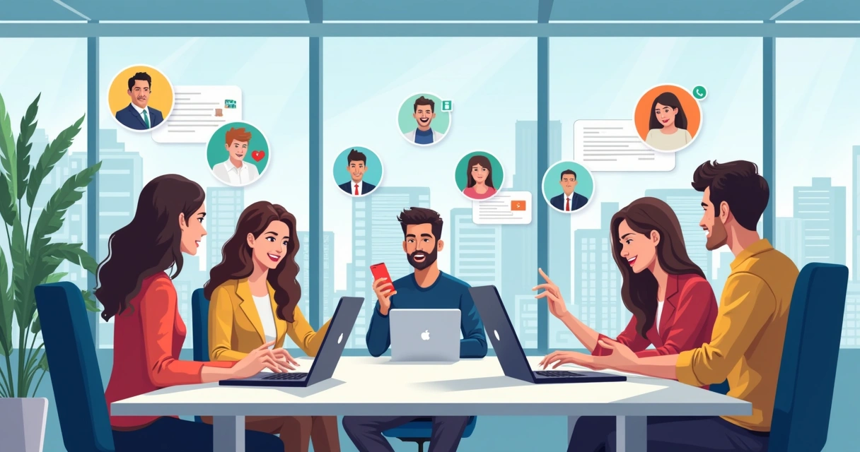 Equipe de vendas B2B usando diferentes canais de comunicação 