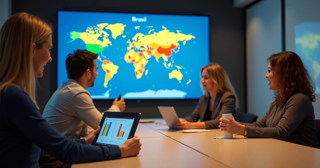 Equipe de vendas analisando gráficos e dados sobre empresas