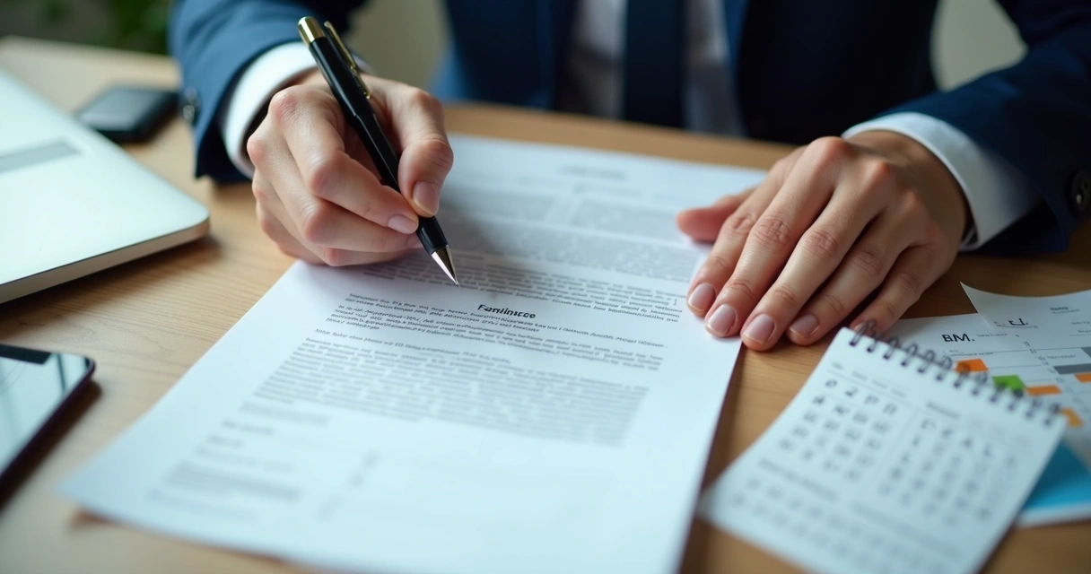 Profissional de BPO sorrindo após fechar contrato usando agenda e checklist 