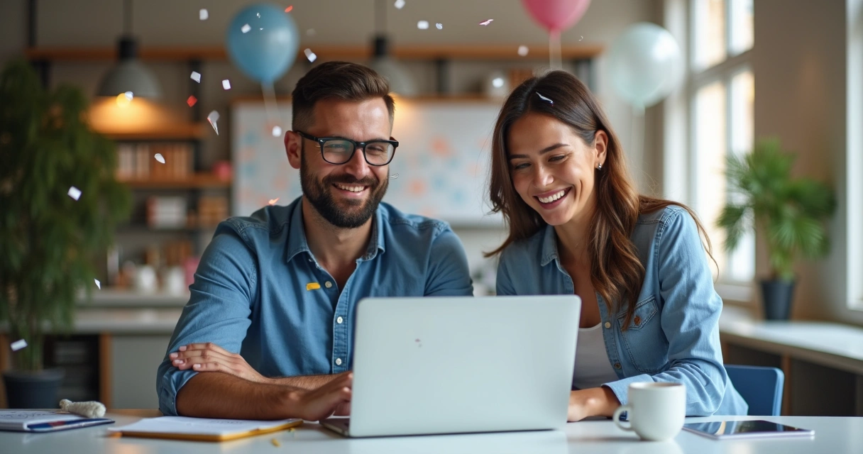 Dupla de vendedores sorrindo após fechar venda pelo CRM 