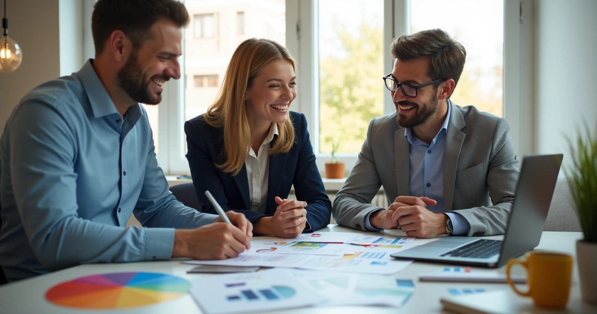 Equipe comercial fechando um pedido de comunicação visual com cliente 