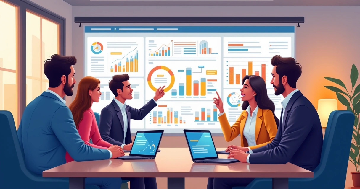 Equipe comercial analisando dados de leads em reunião 