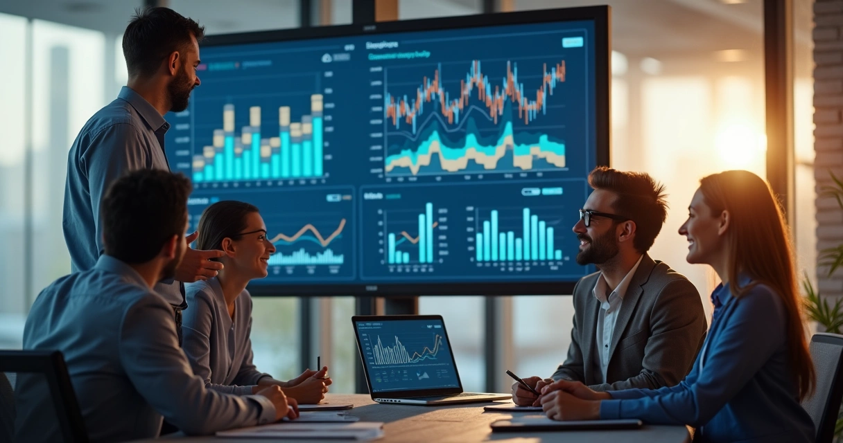 Gestor analisando vendas, dados e integração de equipe digital 