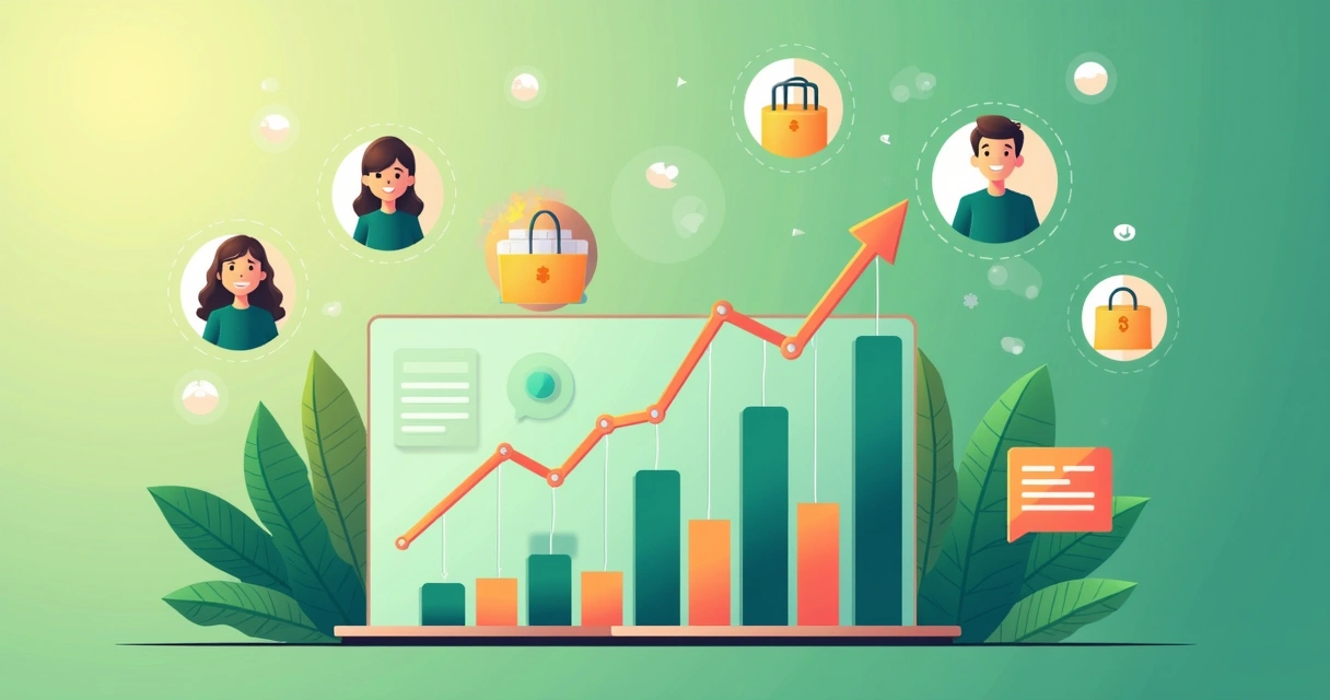 Gráfico de vendas crescendo em catálogo digital 