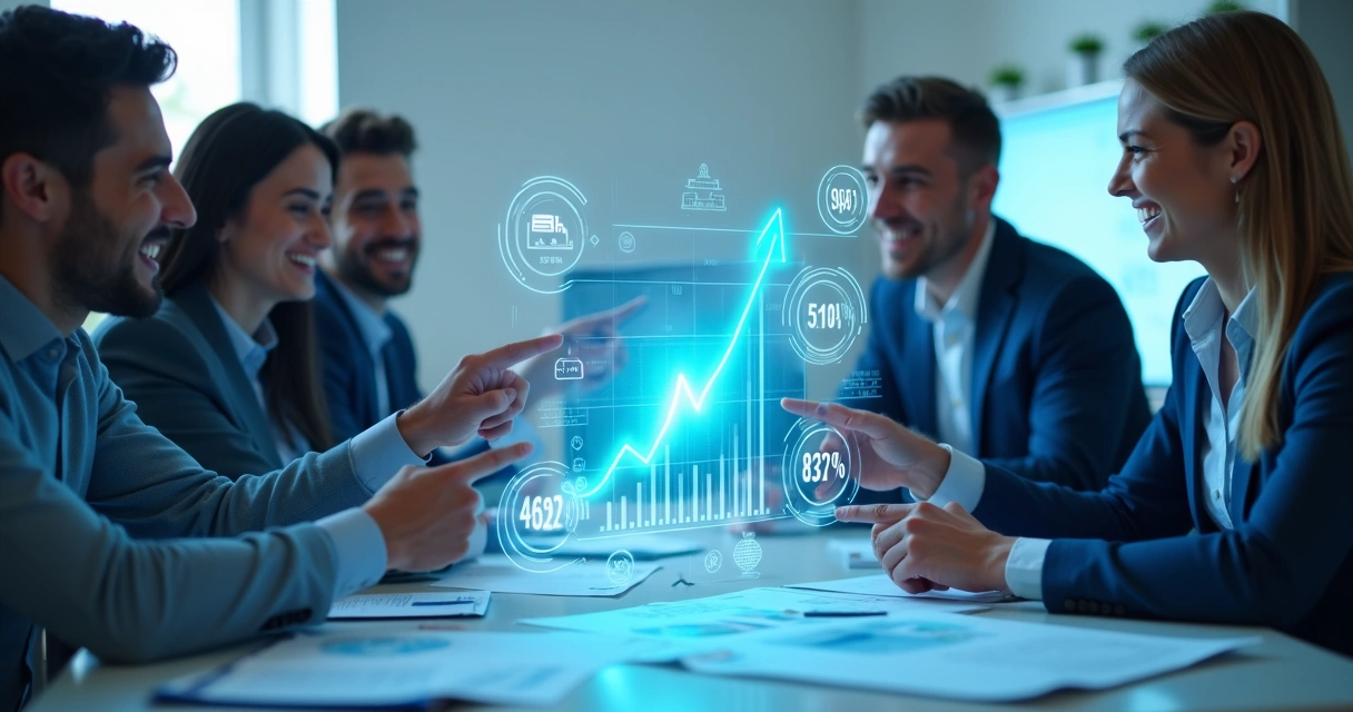 Gráfico de vendas subindo em empresa com poucos funcionários 