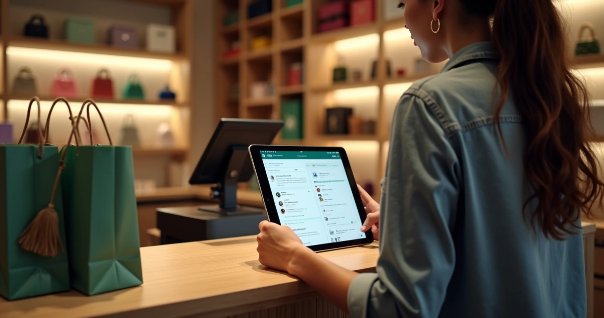 Lojista usando CRM para WhatsApp na loja
