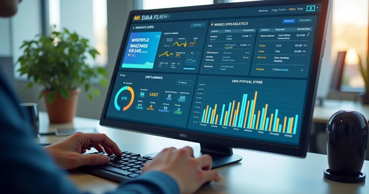 Dashboard com vendas de múltiplos canais no computador 